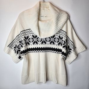 Cato Sweater Short Sleeve Cowl Neck Cream and Black Print Women's Size XL